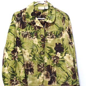 Studio Works Womens Jacket Size PL Black White Floral 4 Buttons Pockets